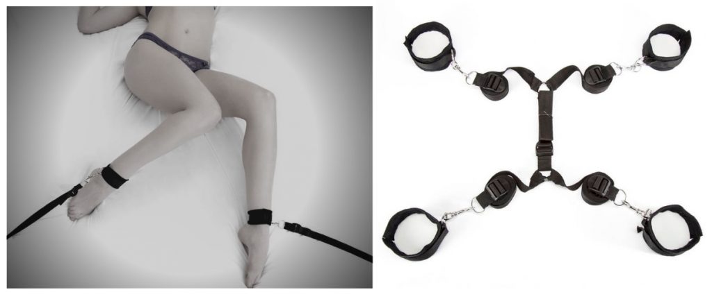 woman in bdsm bed restraints