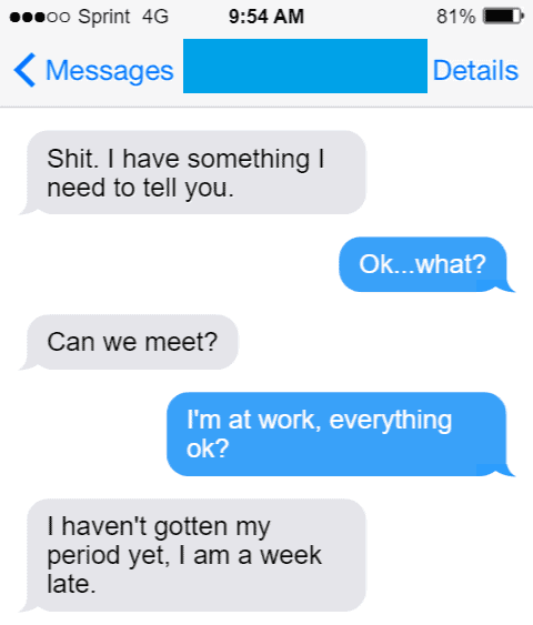 text messages from friend with benefits saying she is pregnant