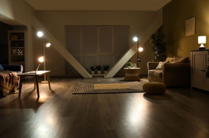 low light open plan living room